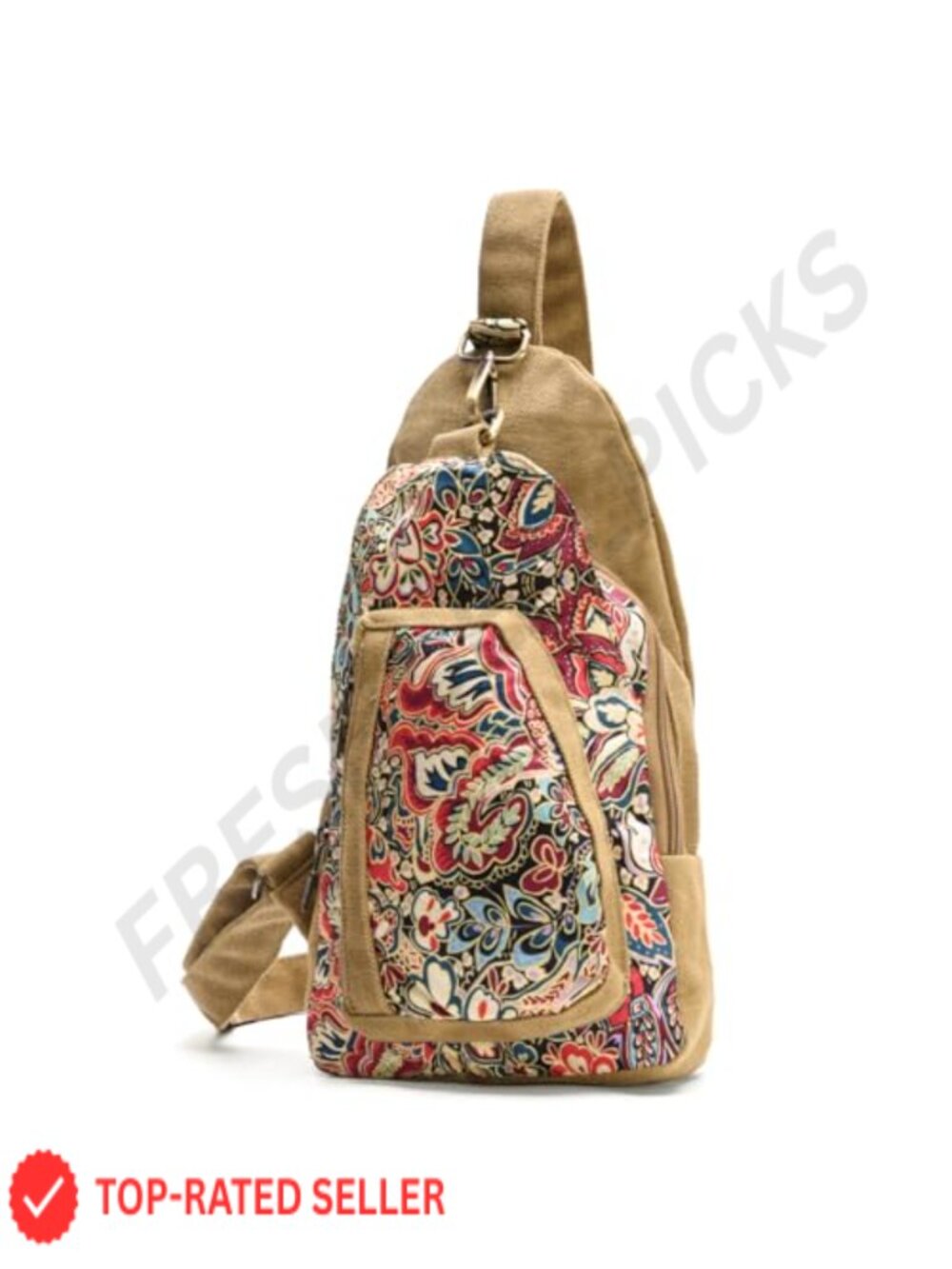 Boho Canvas Sling Bag Women Crossbody Chest Bag Floral Adjustable Strap Travel